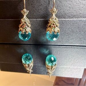 Ornate Bronze and Teal Drop Earrings
